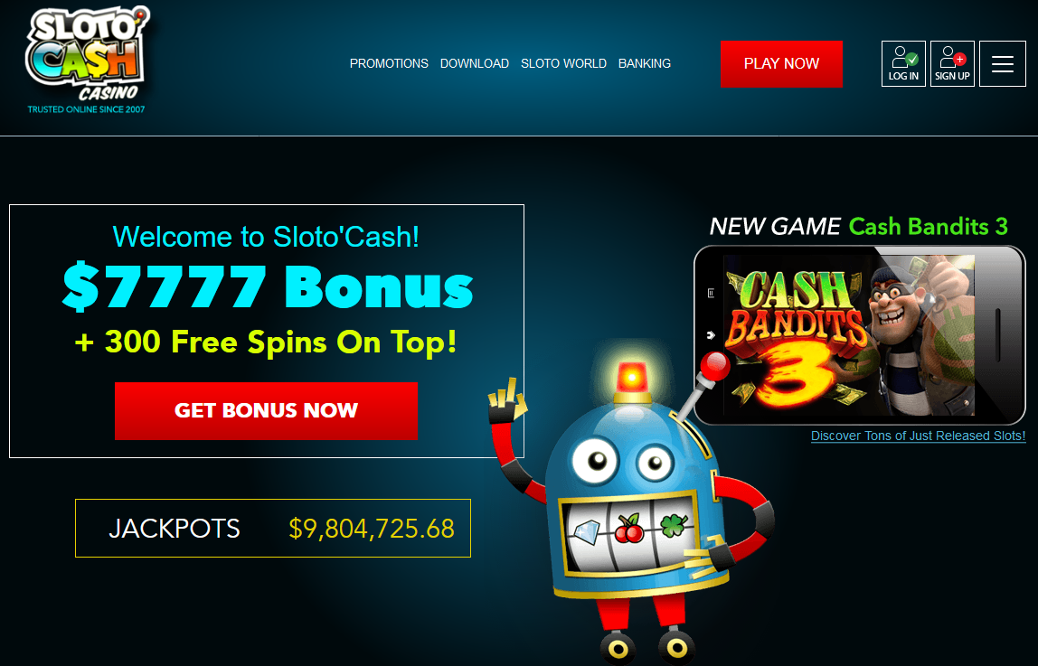 Welcome
                                to Sloto'Cash! $7777 Bonus + 300 Free
                                Spins On Top!