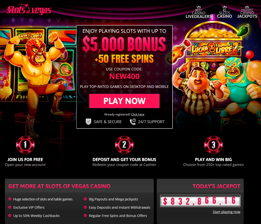 Slots of Vegas | 400% Welcome Bonus | 50 Free Spins on Lucha Libre 2